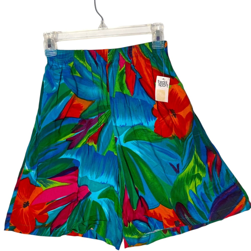 Vintage 90s Tropical Floral Shorts Womens S High Waisted Hawaiian Resortwear NEW